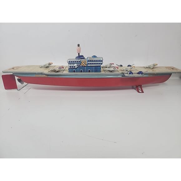 VINTAGE ORIGINAL RARE 1960'S BANDAI(JAPAN) TIN MIDWAY AIRCRAFT CARRIER SHIP NM-M - Picture 1 of 12